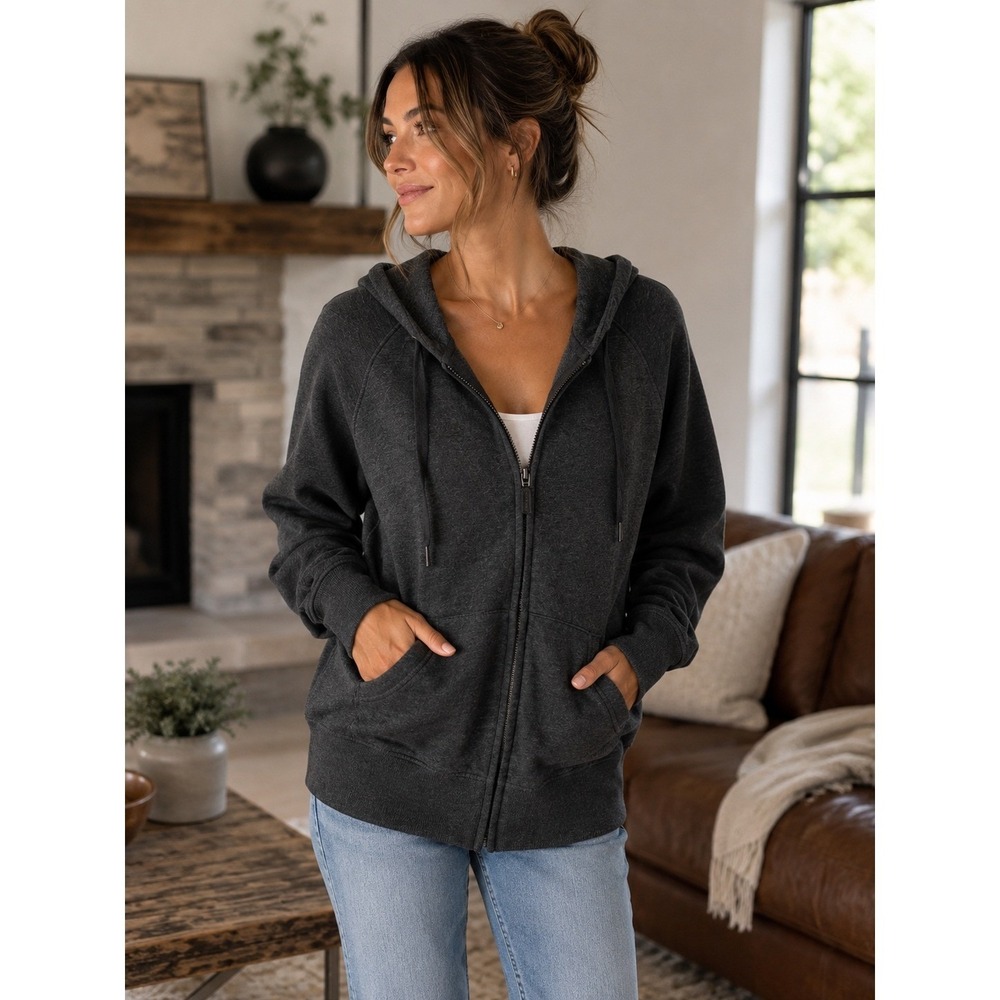 Eddie Bauer Women's XXL Charcoal Grey Full Zip Hoodie Athleisure Sweatshirt